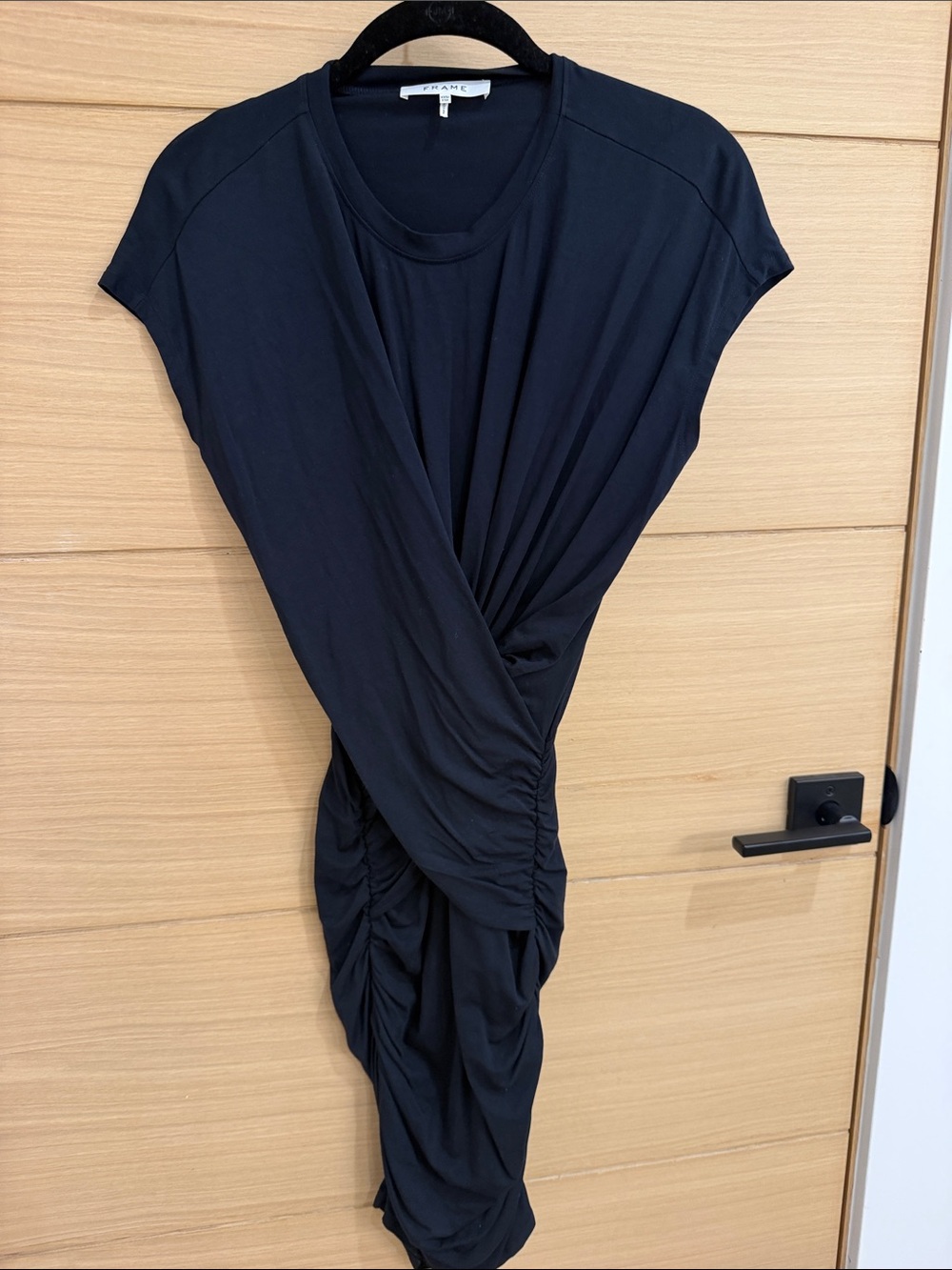 Frame Navy Draped Twist Midi Dress